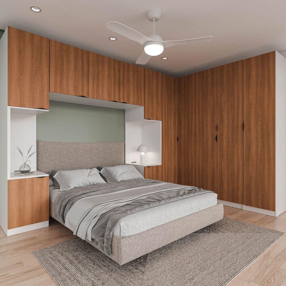 Guarda Roupa Modulado de Casal 12 Portas 6 Peças 2 Mesas de Cabeceira Hera CabeCasa MadeiraMadeira Branco Geada/Louro