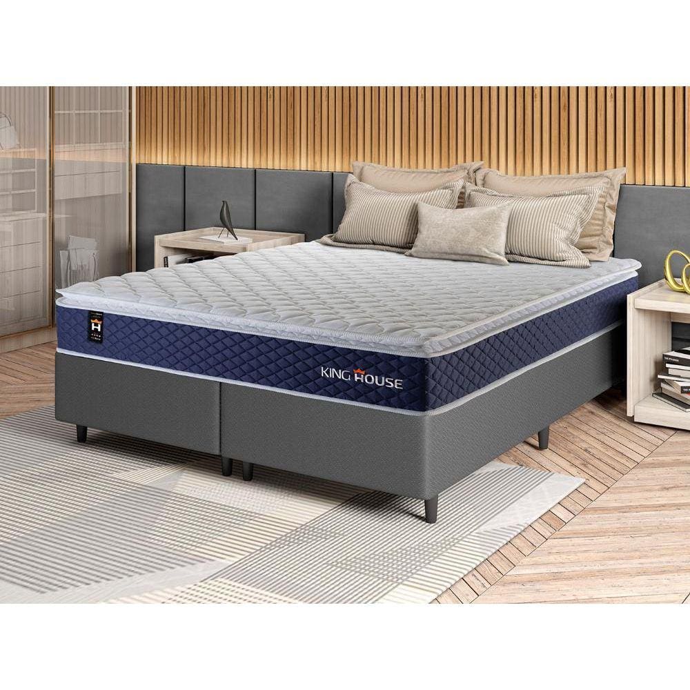 Conjunto Cama Box c/ Molas Ensacadas Lagras Azul King 193x203x66