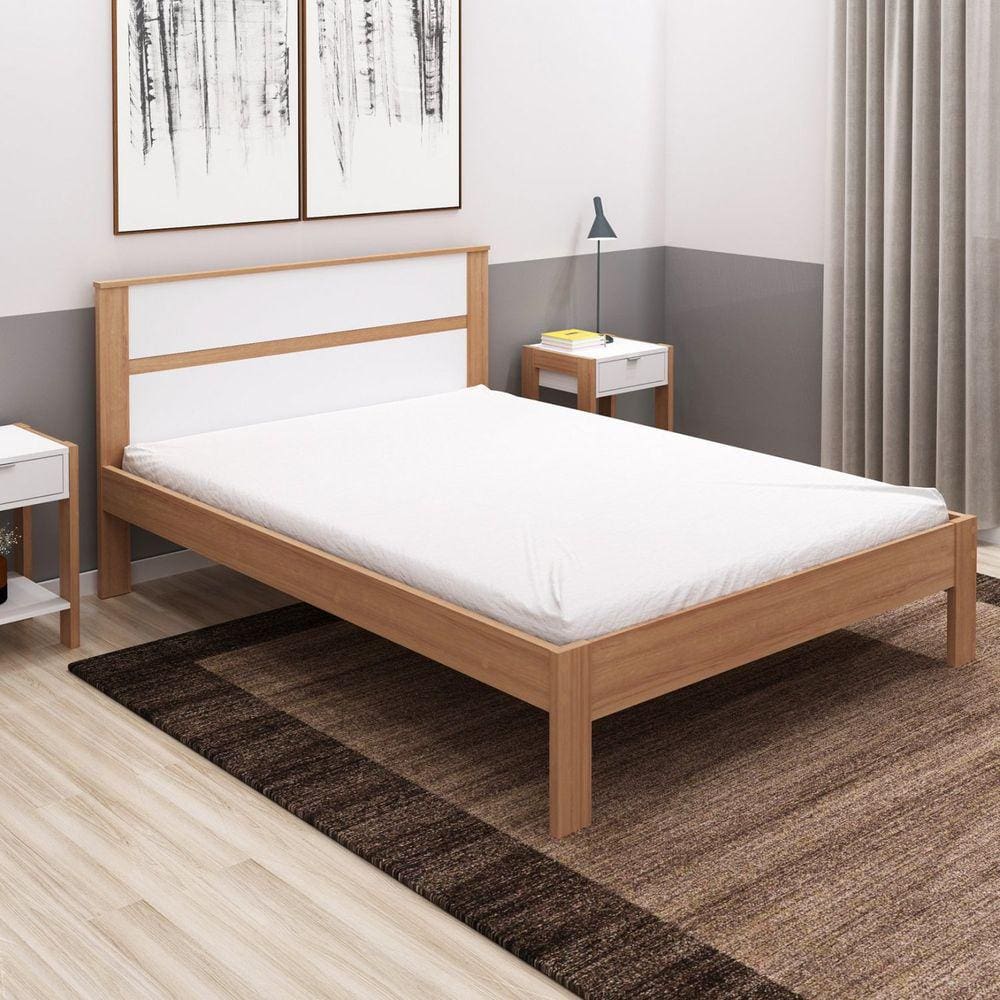 Cama de Casal Tecno Mobili Amêndoa/Branco
