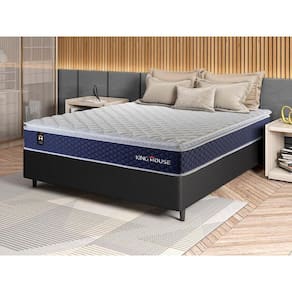 Conjunto Cama Box c/ Molas Ensacadas Lagras Azul Casal 138x188x66
