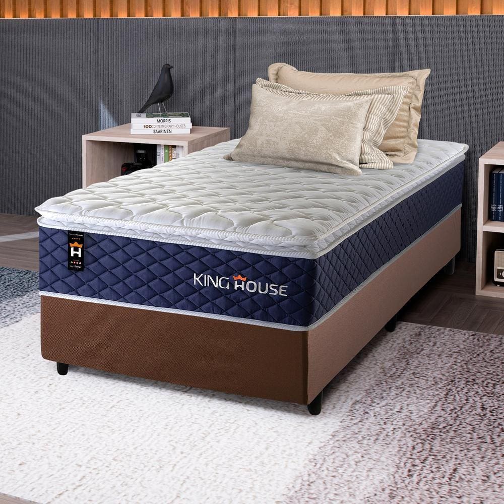 Conjunto Cama Box c/ Molas Ensacadas Lagras Azul Solteiro 96x203x66