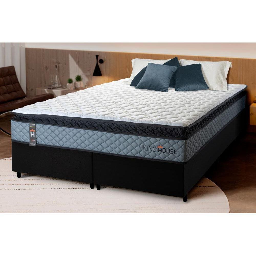 Conjunto Cama Box Espuma Chicago Cinza King 193x203x57