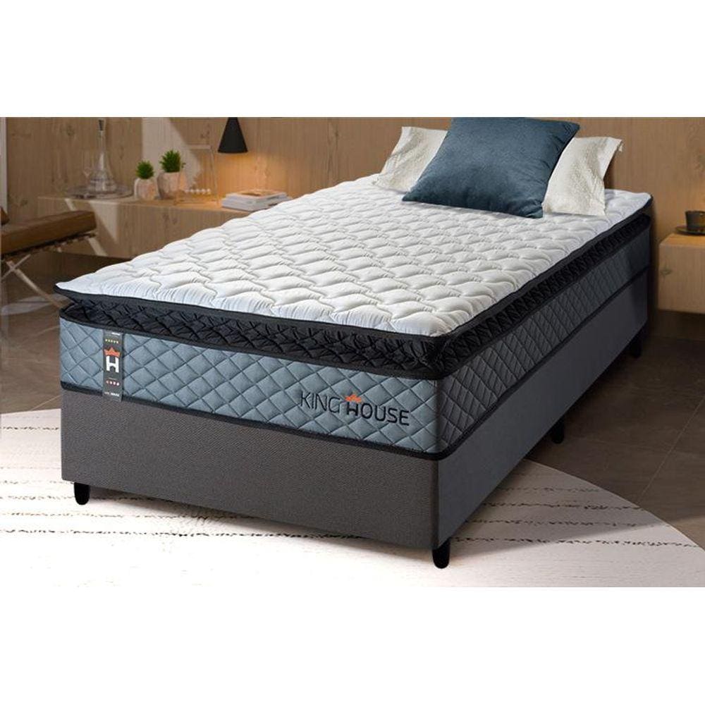 Conjunto Cama Box Espuma Chicago Cinza Solteiro 96x203x57
