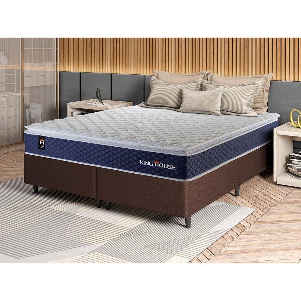 Conjunto Cama Box c/ Molas Ensacadas Lagras Azul Queen 158x198x66