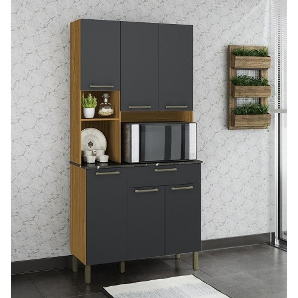 Kit Cozinha Compacta 6 Portas 1 Gaveta 100% MDF Tannat Gold