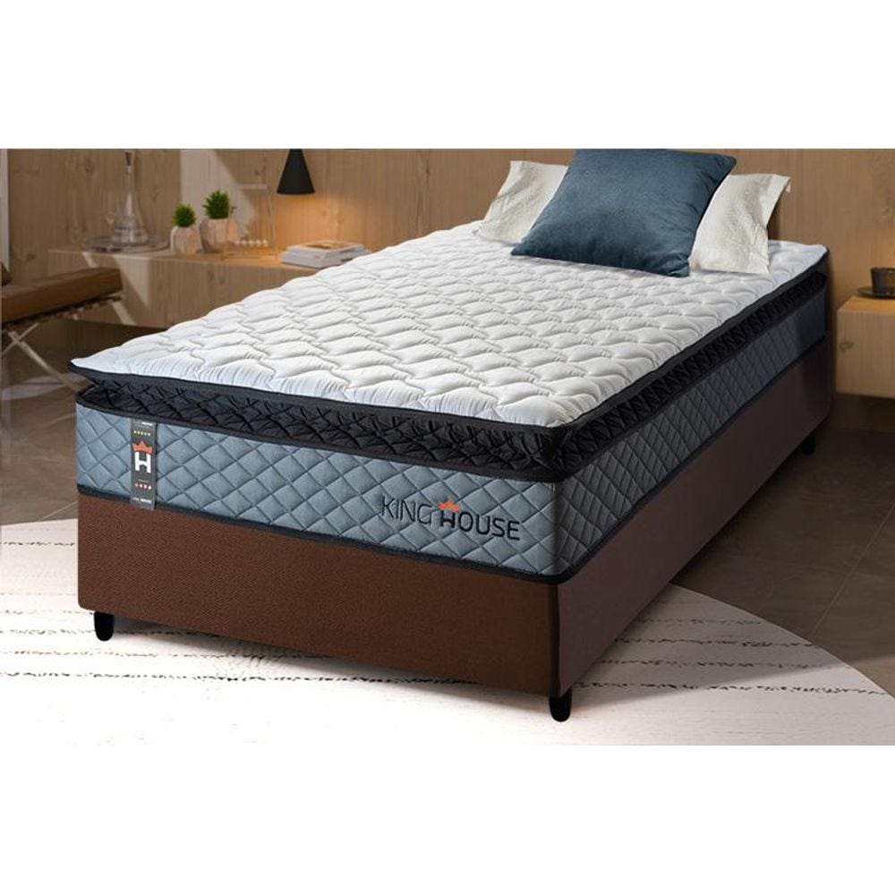 Conjunto Cama Box Espuma Chicago Cinza Solteiro 88x188x57