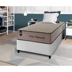 Conjunto Cama Box Espuma San Diego Bege Solteiro 96x203x67