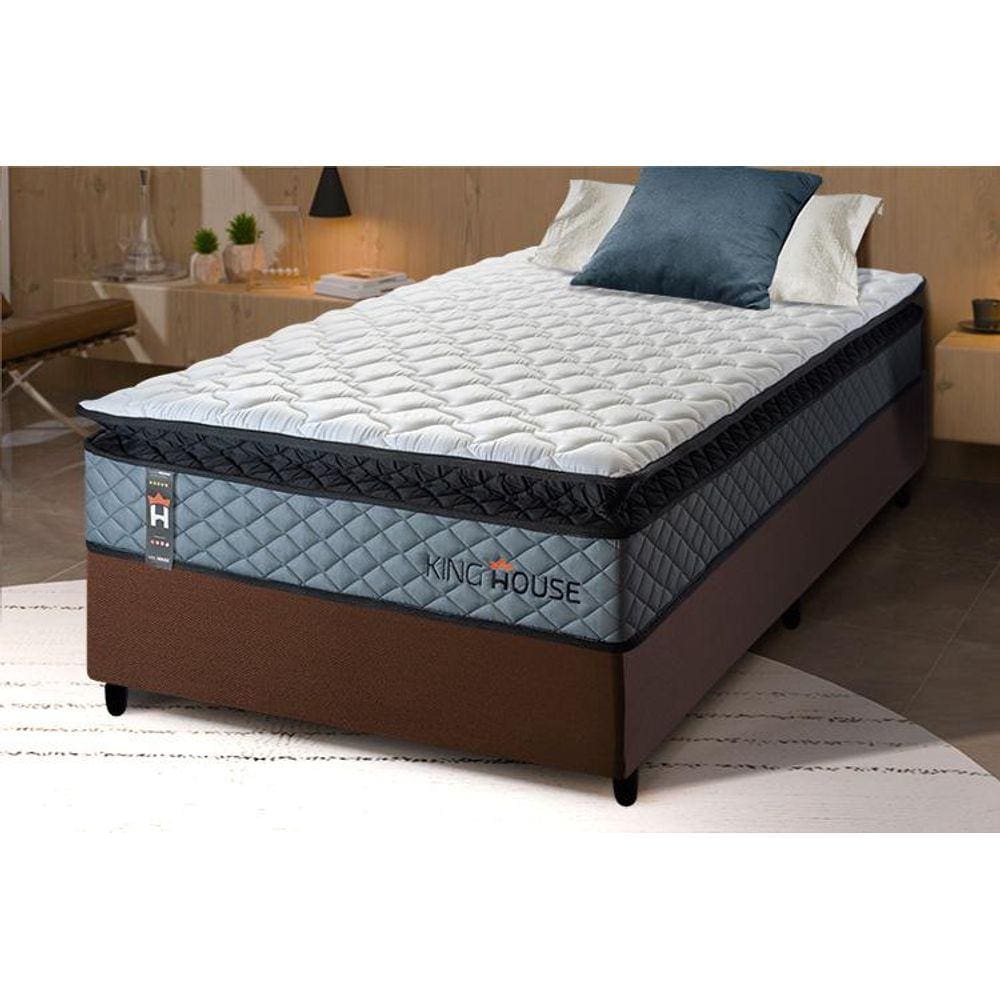 Conjunto Cama Box Espuma Chicago Cinza Solteiro 96x203x57