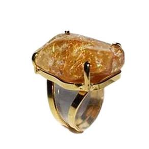 Anel Cristal Rutilo Natural Rolado Aro Ajustavel Dourado