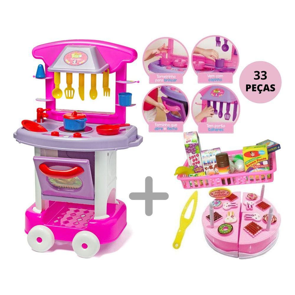 Kit Comidinha Infantil - Barbie - Bolo da Barbie - 40 Peças - Cotiplás