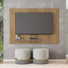 Painel para TV até 70 Polegadas Frisos Decorativos Valença Caemmun Buriti/Cinza