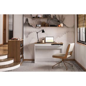 Escrivaninha Mesa para Escritório 110cm 1 Gaveta 1 Nicho Rocklin Branco/Aveiro