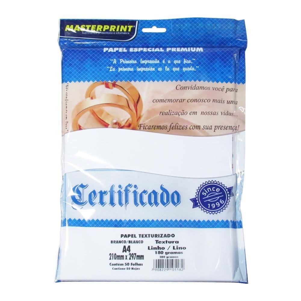 Papel Linho Texturizado A4 180G Fosco 50 Folhas Masterprint