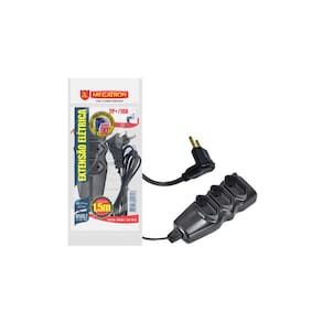Extensão Preta 3 Tomadas Fio Pp 2 X 0,75Mm 1,50M Plugue 90