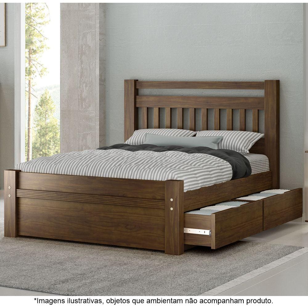 Cama Casal em Madeira Maciça 2 Gavetas 1,60 Orleans Castanho - Straub Web