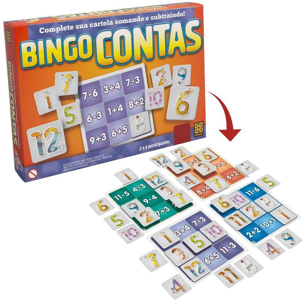 Jogo Educativo Bingo Contas Somando ou Subtraindo Grow