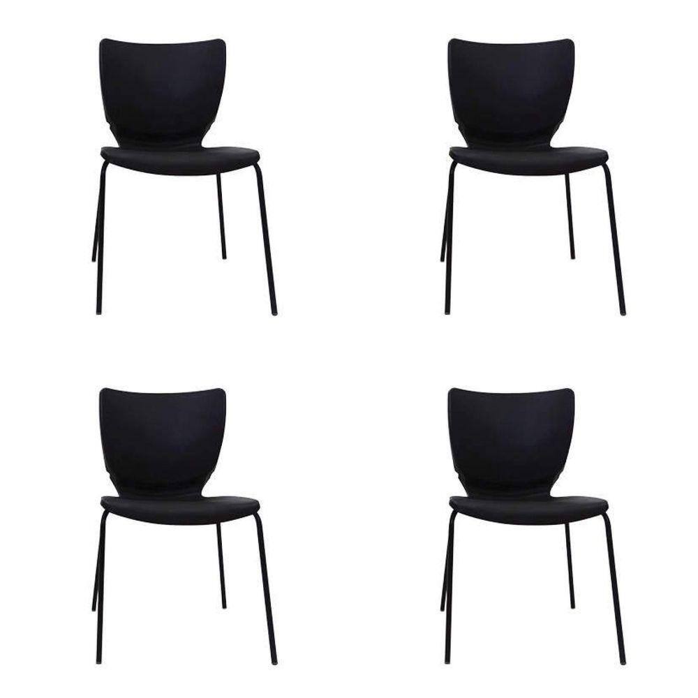 Conjunto 4 Cadeiras Empilháveis Mono Prima Design Preto