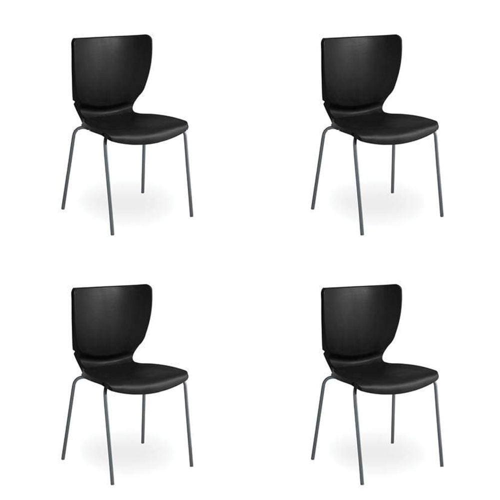 Conjunto 4 Cadeiras Empilháveis Mono Prima Design Preto/Prata
