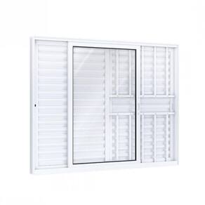 Janela Veneziana Alumínio Lateral 2 Folhas Móveis 1 Fixa Lucasa Eccellente 100cmx150cm Branco