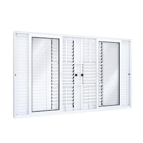 Janela Veneziana de Correr Central Flex 4 Folhas Móveis 2 Fixas com Grade Lucasa Eccellente 120cmx150cm Branco