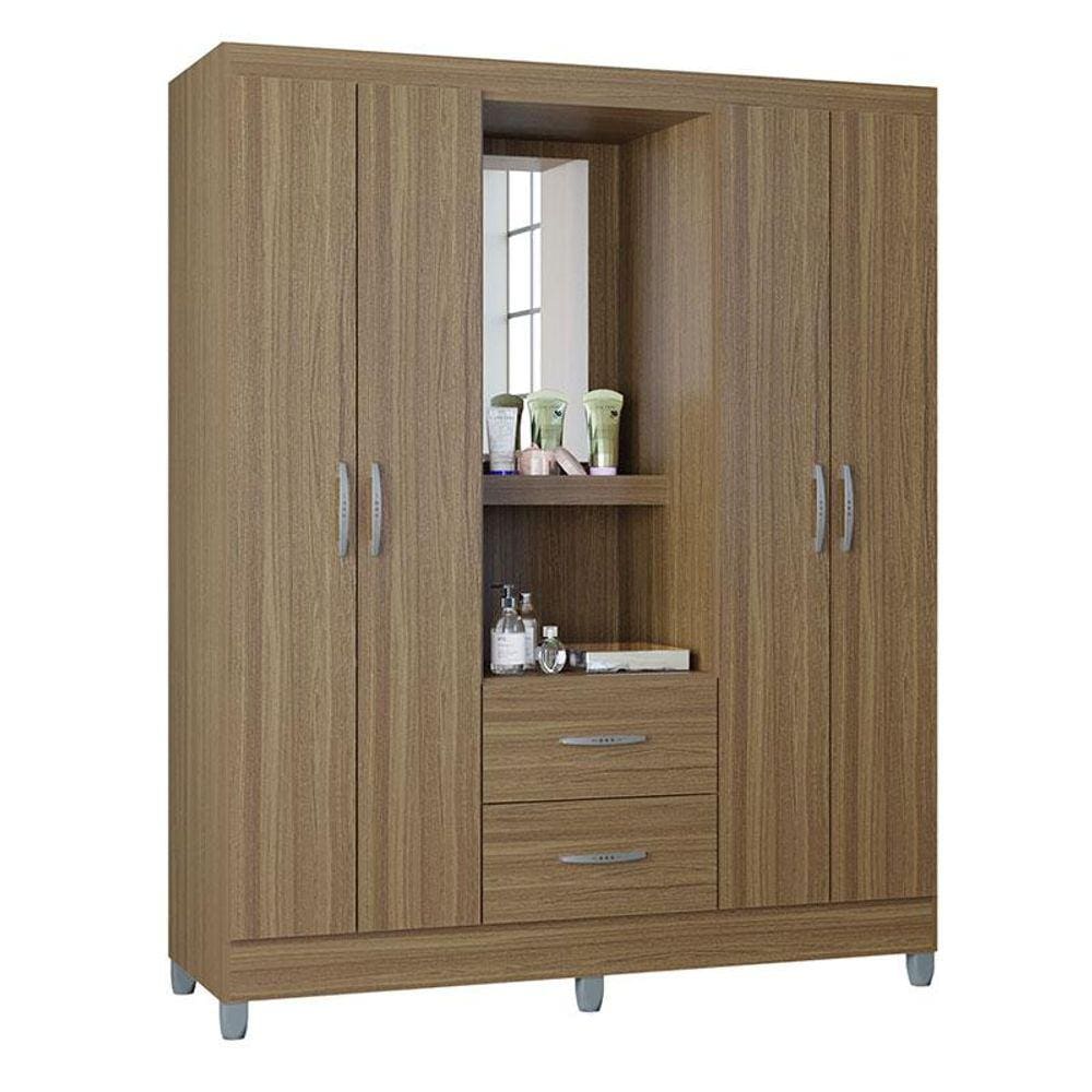 Guarda Roupa Solteiro Cordoba 4 Portas Castanho - Poquema
