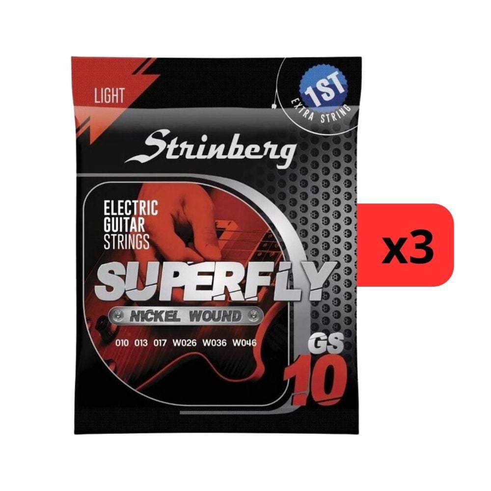 Kit 3 Encordoamento Strinberg Para Guitarra GS10 - 6 Cordas