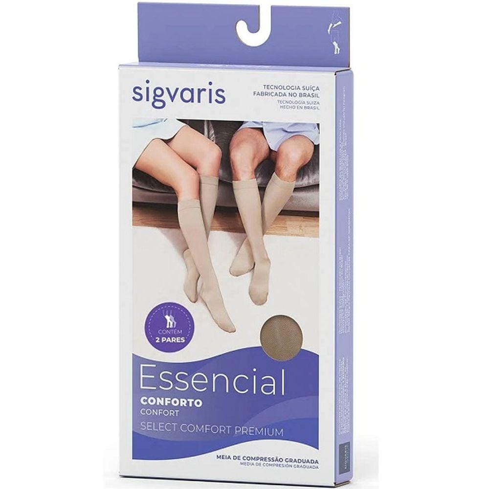 Meia 3/4 Select Comfort Premium 862 AD 20-30 MMHG Sigvaris Aberta KIT 2 Pares Natural Escuro GG3
