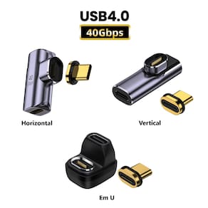 Adaptador Magnético 4.0 USB-C 40Gbps Macho Fêmea Video Audio