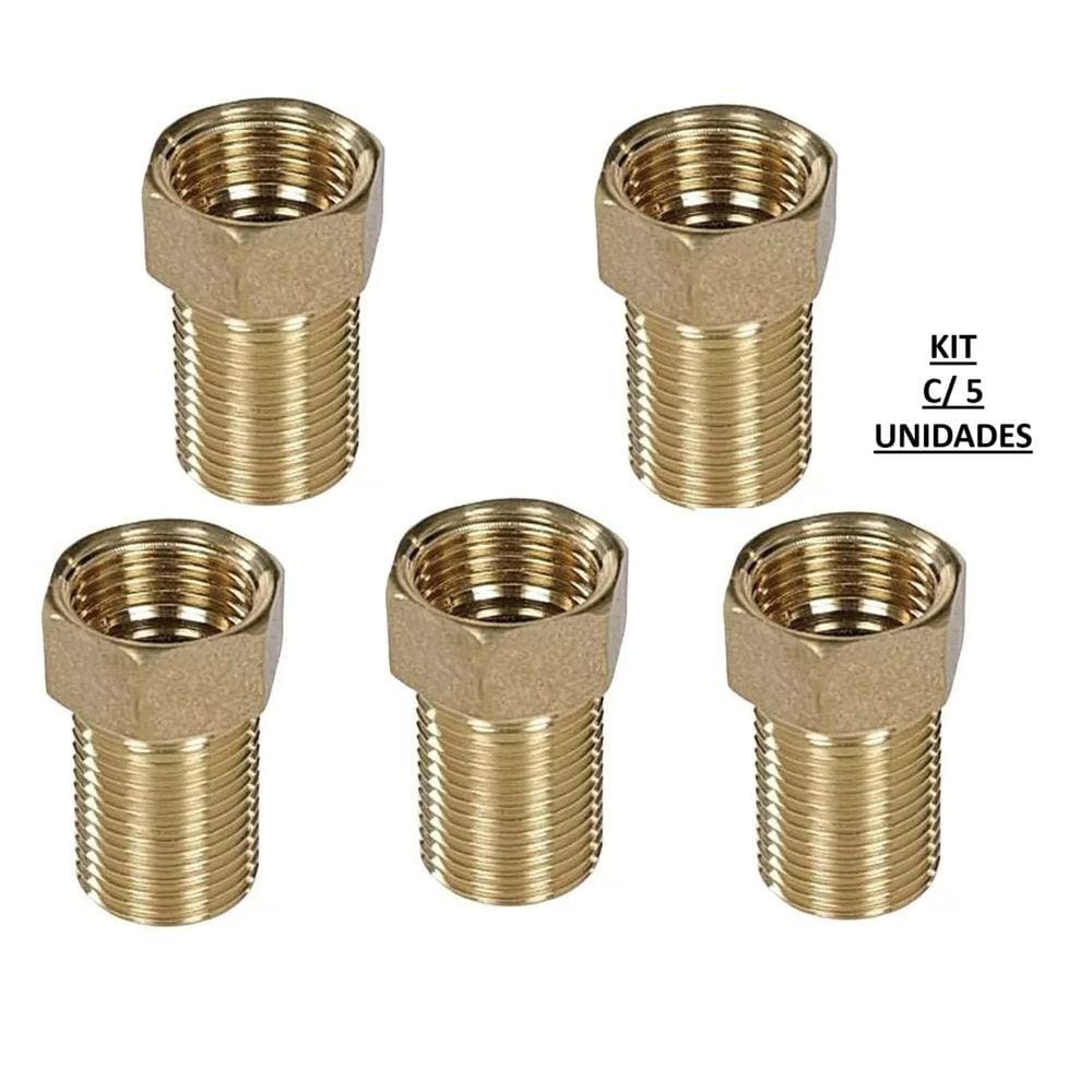 Kit 5 Undades Niple Latao Prolongador 1/2X1/2 Conexao Medio 3,8Cm