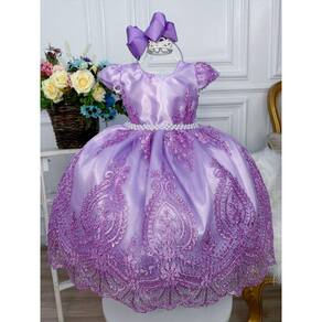 Vestido Infantil Princesa Sofia Lilás Aplique Pérolas Luxo Para Festa De  Aniversário