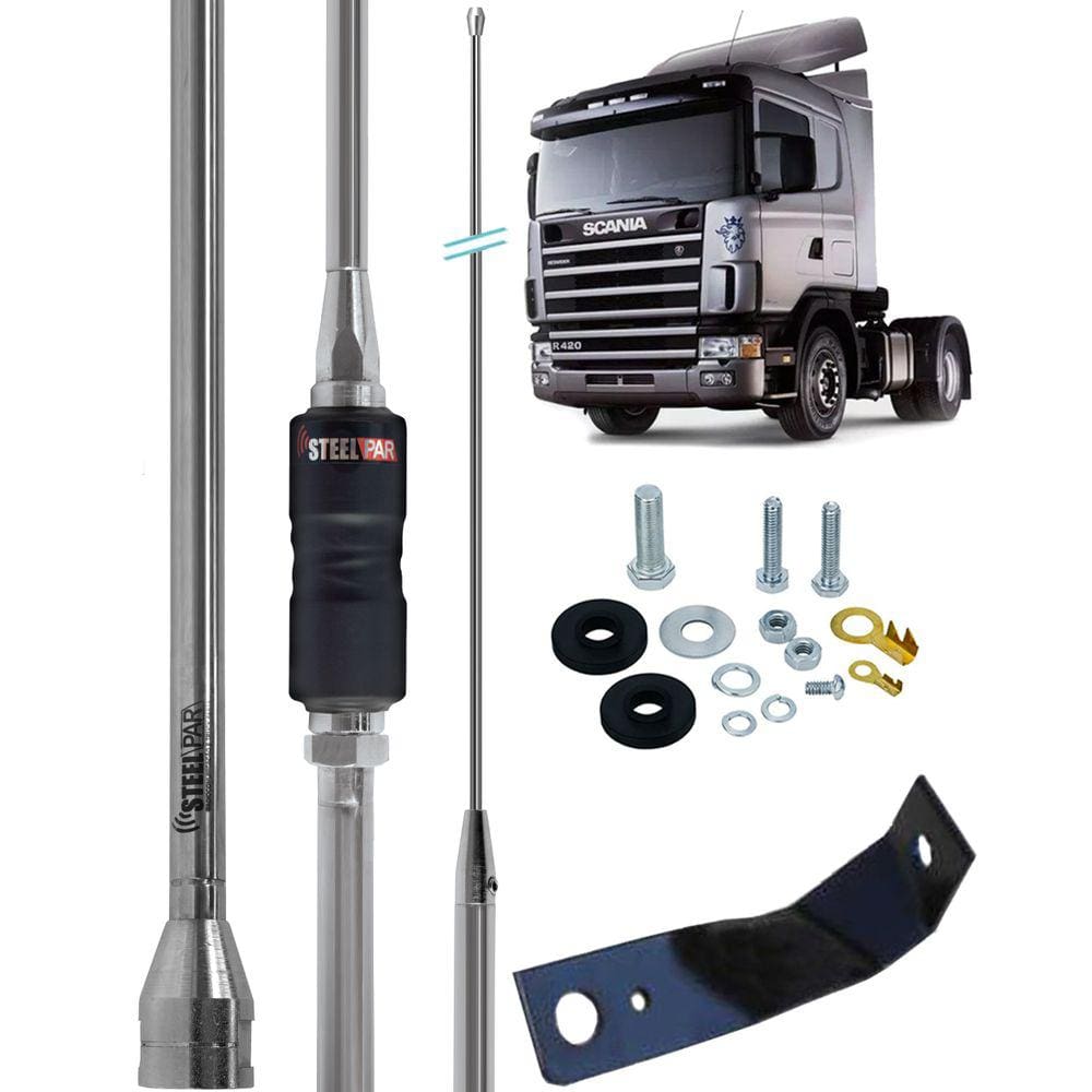 Antena Base Embutida Cromada Px Argentina Inox 1,63m Suporte Dianteiro Scania Carona Parafusos