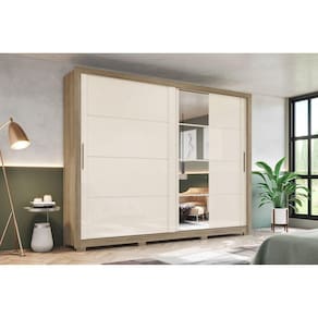 Guarda-Roupa Casal 2 Portas Deslizantes com Espelho Alpha Espresso Móveis Rústico/Off White