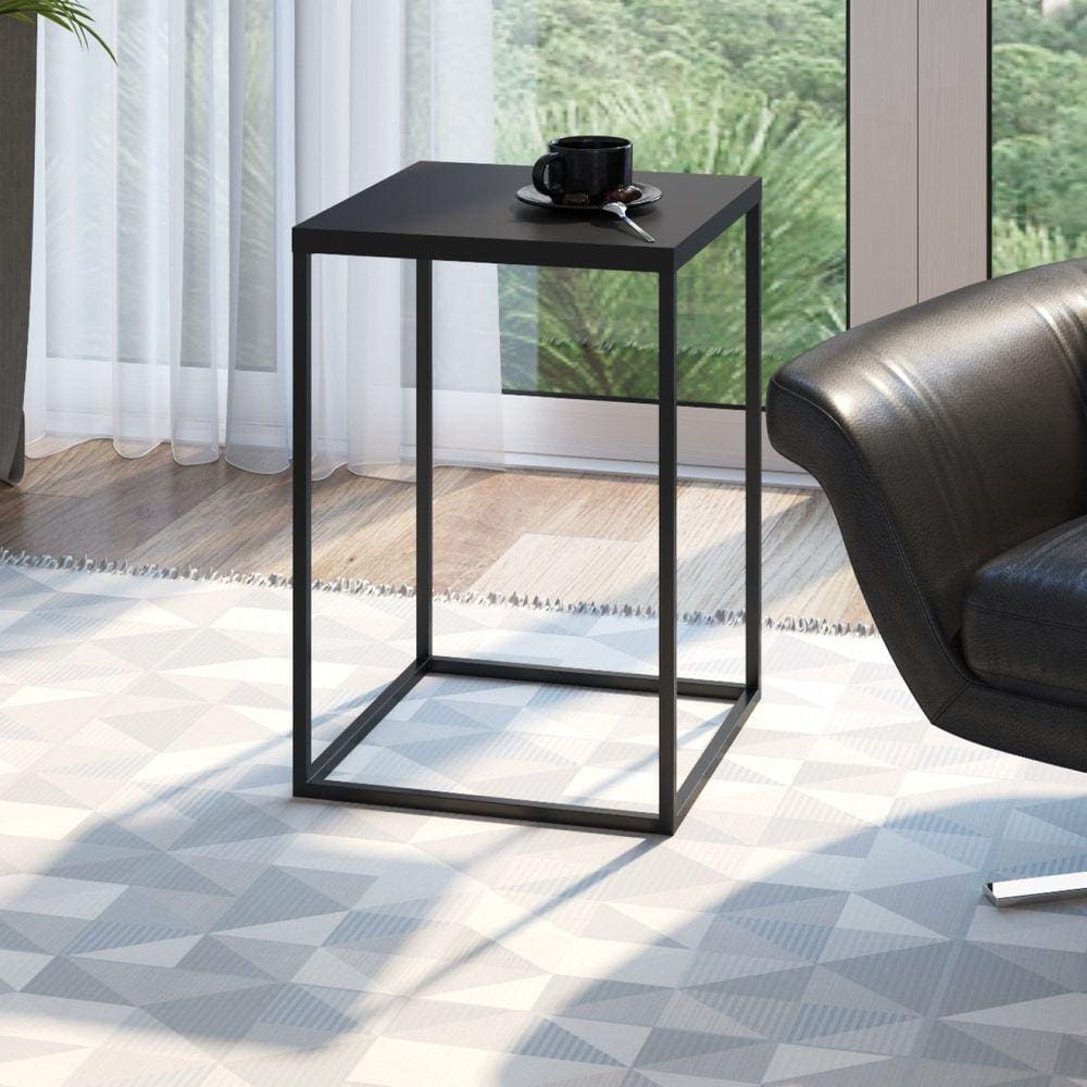 Mesa Lateral Cube Grande Artesano Preto