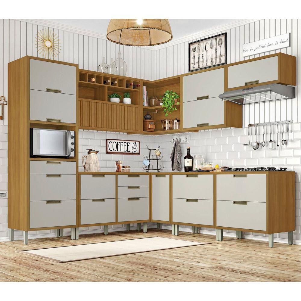 Cozinha Completa Ângulo 9 Peças Imperatriz Nesher Freijó/Offwhite