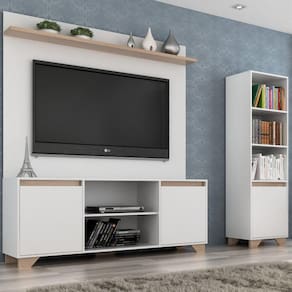 Conjunto Rack com Painel para 60 Polegadas e Estante Benevello 2039 Quiditá Branco/Siena