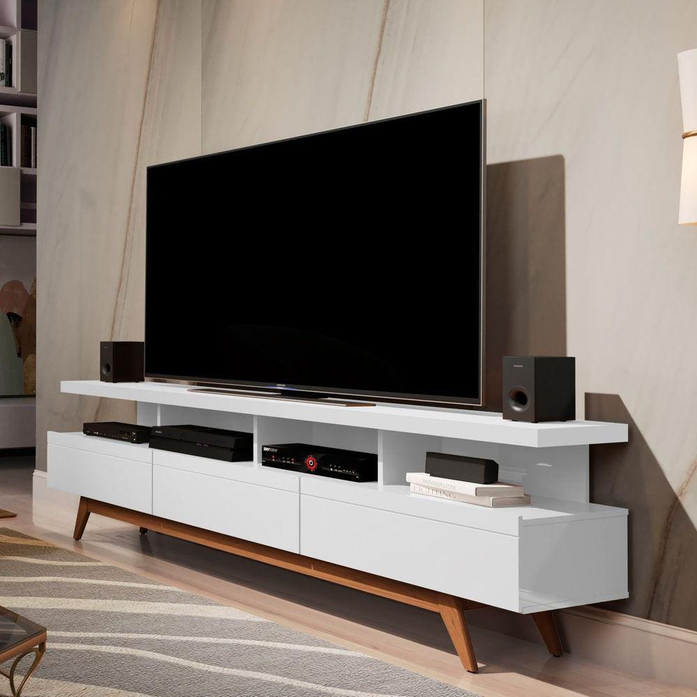 Rack para TV até 72 Polegadas 3 Gavetas Vivare Wood Giga Móveis Branco