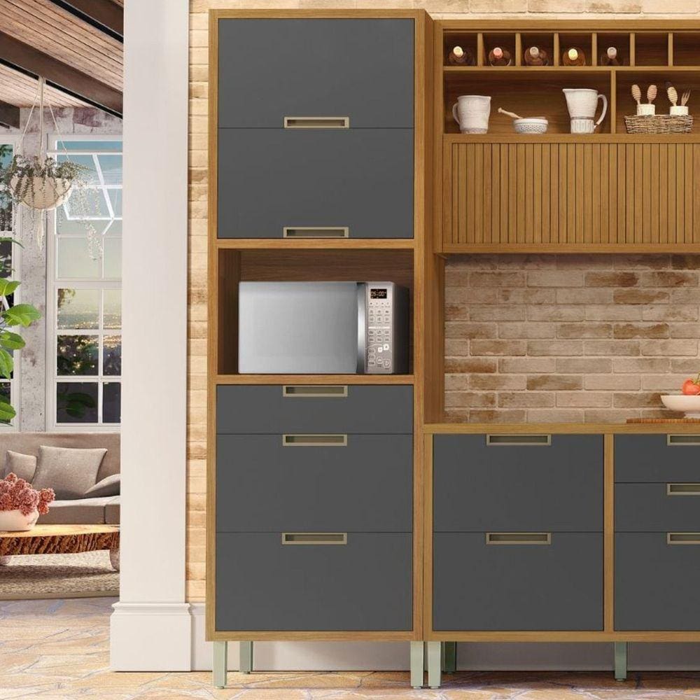 Paneleiro 2 Portas 3 Gavetas Imperatriz Nesher Móveis Freijó/Grafite