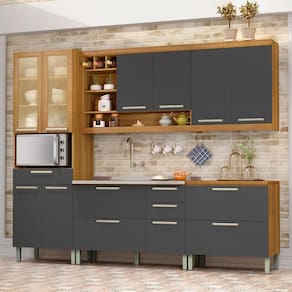 Cozinha Completa 5 Peças Burguesa Premium Espresso Móveis Amadeirado Freijó/Grafite
