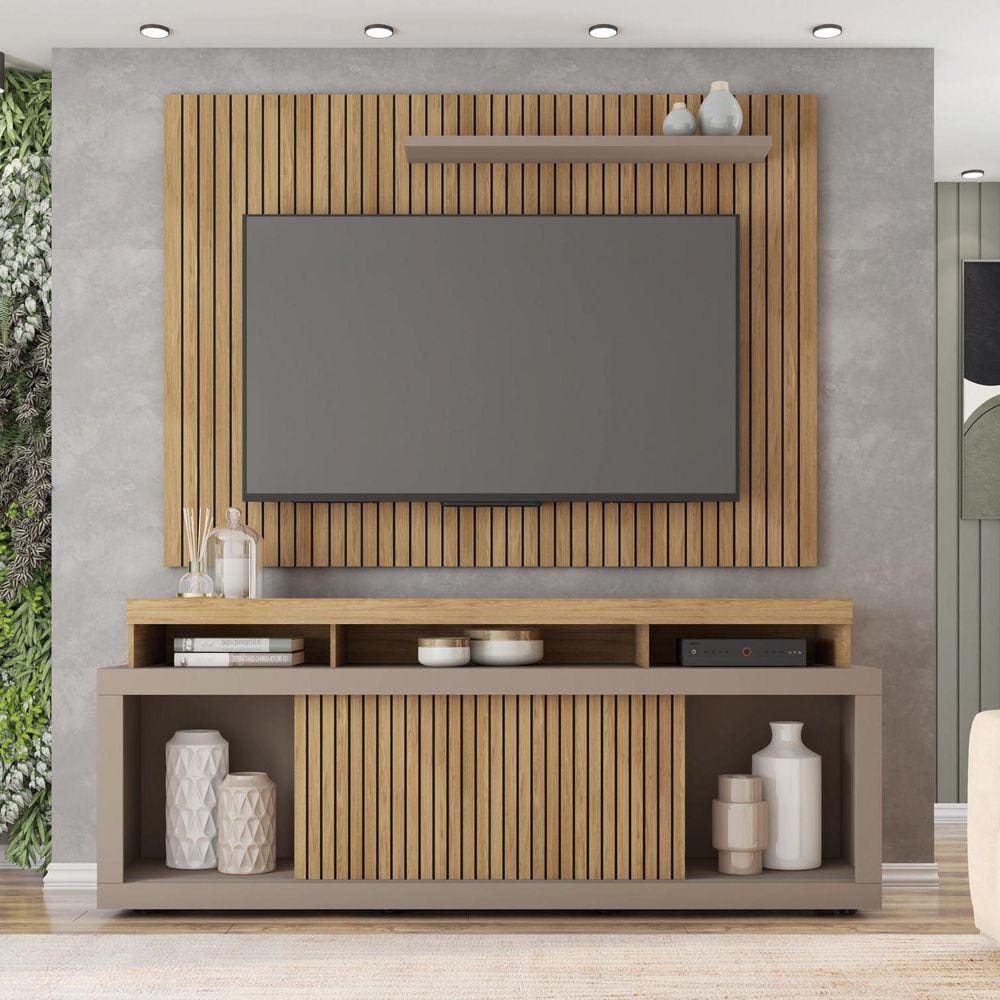 Rack com Painel para TV até 70 Polegadas Valença Caemmun Buriti/Cinza