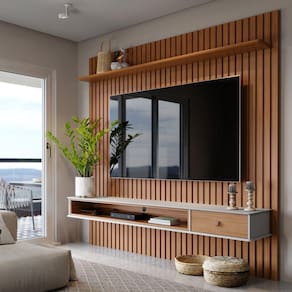 Painel Ripado Home para TV até 75 Polegadas 1 Gaveta 1 Nicho Detroit Tebarrot Marrom/Off White