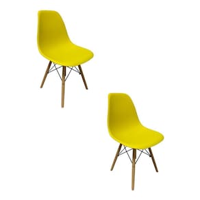 Kit 2 Cadeiras Eames Polipropileno Base Madeira Flórida Fratini Amarelo