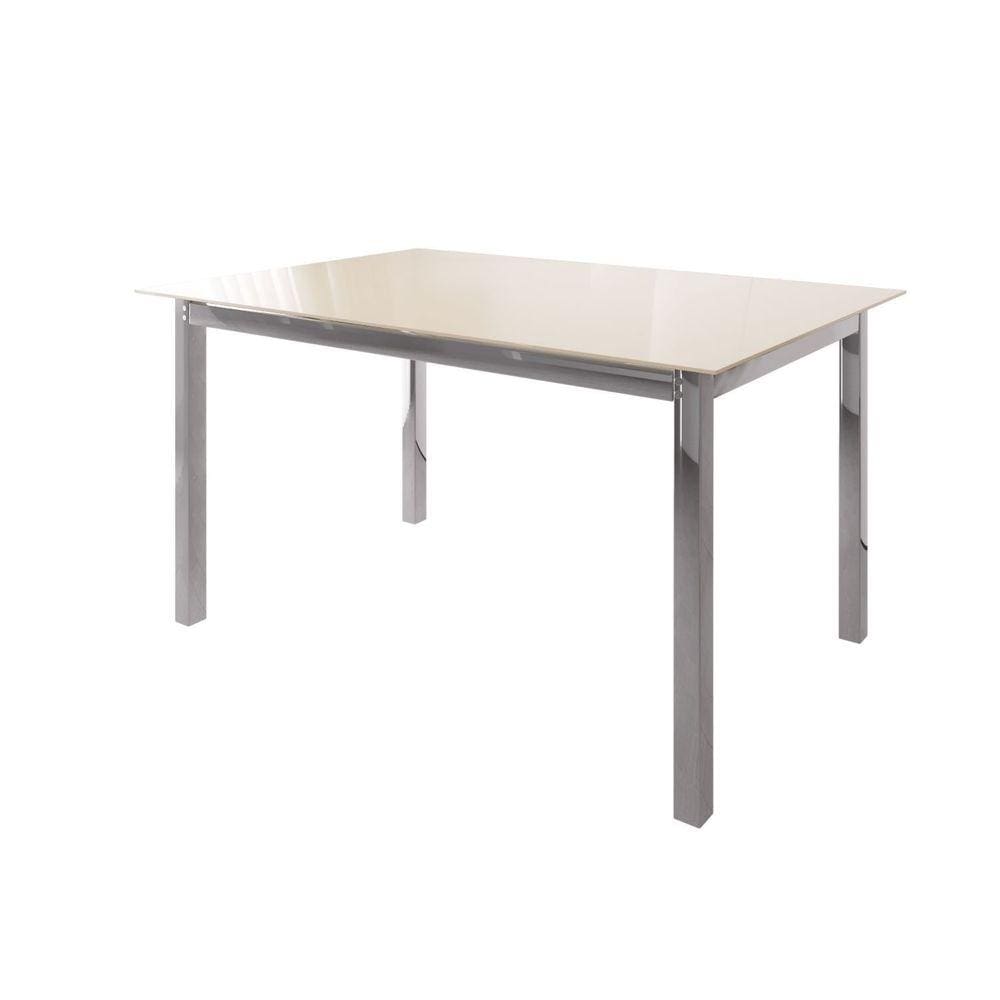 Mesa de Jantar 120x80cm Tampo Vidro Dubai Cromado/Off White