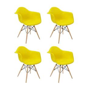 Kit 4 Cadeiras Eames Braço Polipropileno Base Madeira Flórida Fratini Móveis Amarelo