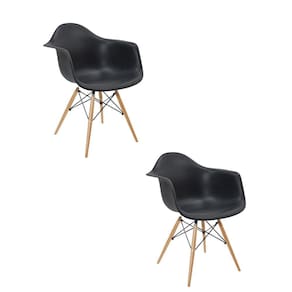 Kit 2 Cadeiras Eames Braço Polipropileno Base Madeira Flórida Fratini Móveis Preto