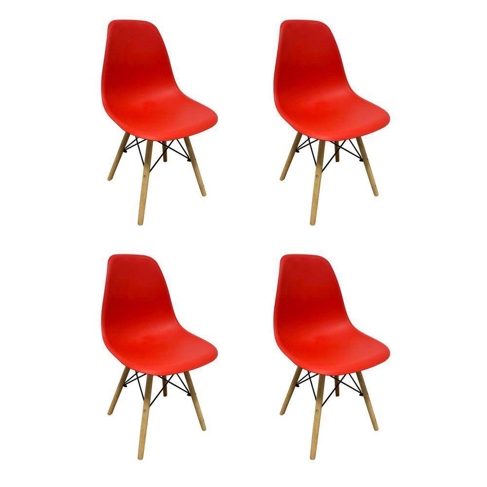 Kit 4 Cadeiras Eames Polipropileno Base Madeira Flórida Fratini Vermelho