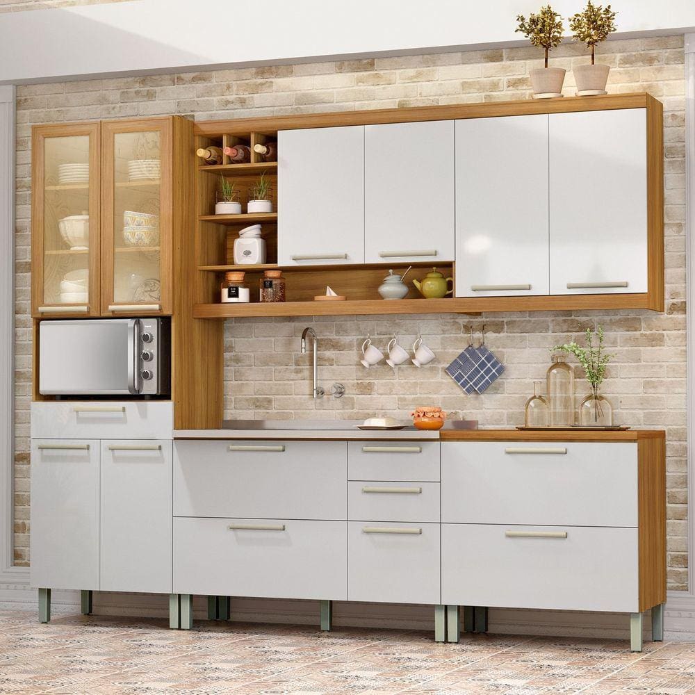 Cozinha Completa 5 Peças Burguesa Premium Espresso Móveis Amadeirado Freijó/Branco