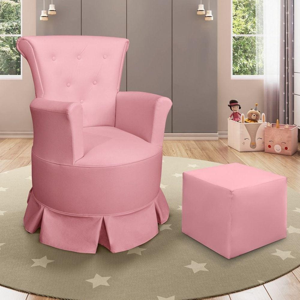 Poltrona para Amamentação com Balanço e Puff Bárbara Phoenix Baby Rosa