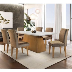 Conjunto Sala de Jantar Mesa com 6 Cadeiras Mariana Espresso Móveis Animalle Chocolate/Off White/Imbuia