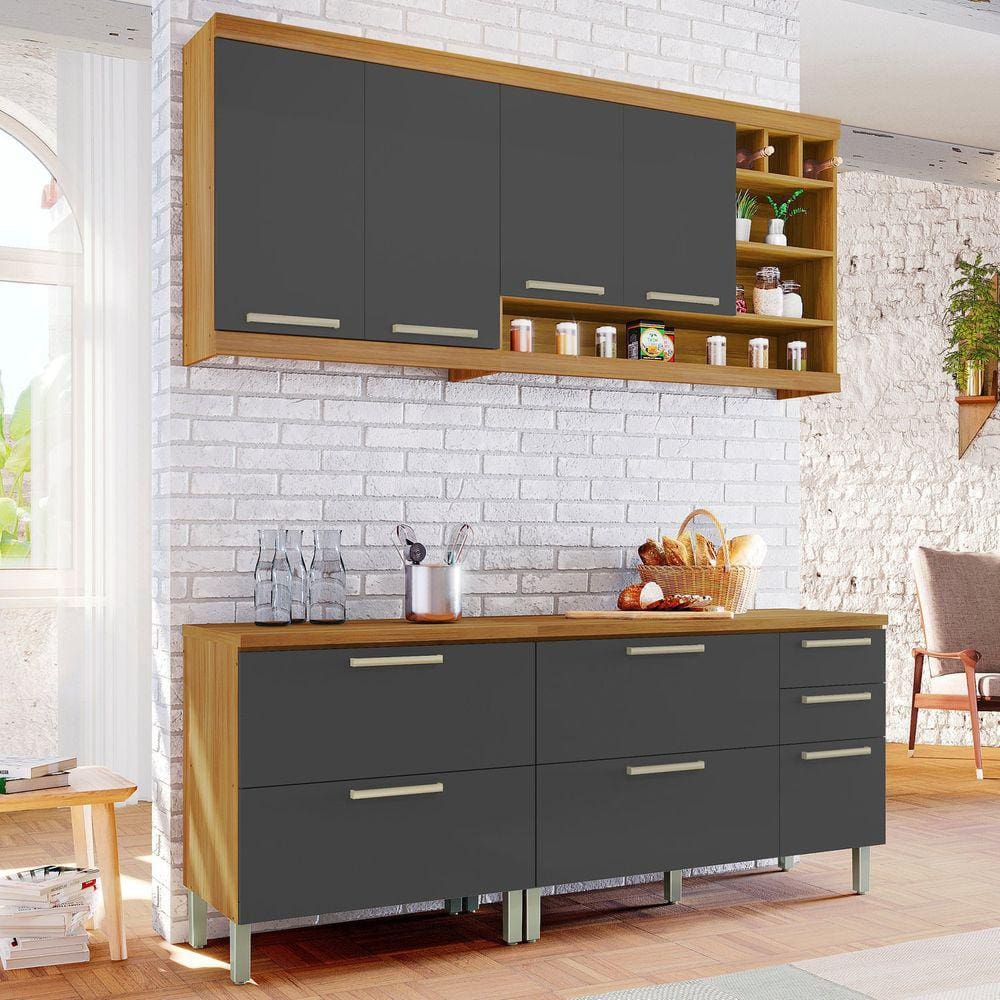 Cozinha Compacta 4 Peças Burguesa Premium Amadeirado Freijó/Grafite