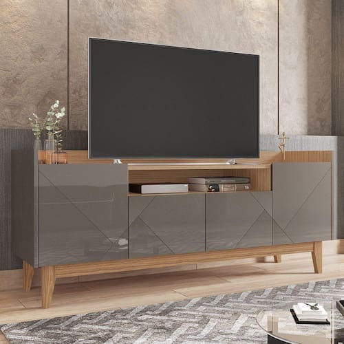 imagem-Rack para TV até 60 Polegadas 4 Portas 1 Nicho 158cm Adria Versátile Casa D Cinza Perola/Noce